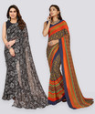 Anand Sarees Floral Print, Polka Print, Ombre, Printed Bollywood Georgette Saree (Pack of 2, Orange, Dark Blue, Black)