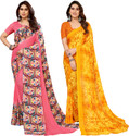 Anand Sarees Floral Print, Polka Print, Ombre, Printed Bollywood Georgette Saree (Pack of 2, Pink, Yellow)