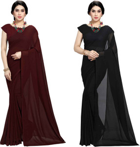 ANAND Solid Plain Bollywood Georgette Saree Pack