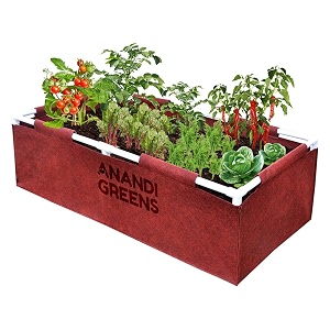 anandi green39s 400 gsm geo fabric rectangular plant grow bag with pvc pipe support suitable for vegetable outdoor terrace gardening size maroon 4lx2wx1h fit