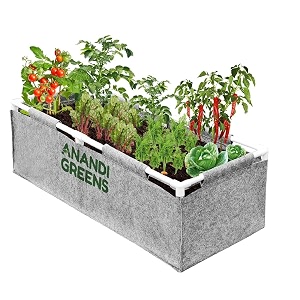 anandi green39s 400 gsm geo fabric rectangular plant grow bag with pvc pipe support suitable for vegetable terrace outdoor gardening color grey size 4lx1wx1h fit