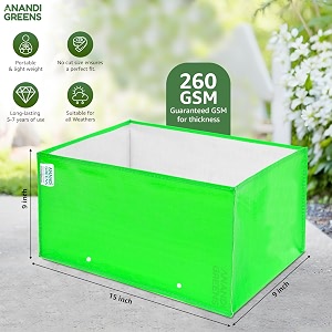 anandi green39s premium hdpe uv protected 260 gsm square shaped green colour plants grow bags suitable for terrace and vegetable gardening pack of 5 15x9x9 inch