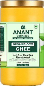 anant organics cow ghee  made from a2 cow milk  hand churned vedic method ghee glass bottle 750 ml