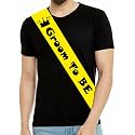 Sash Groom to Be Sash, Happy Wedding Sash, Engagement Invitation Party Props Satin sash for Girls Boys Women Adult I Customised sash with Photo Name Print Groom sash (Yellow)