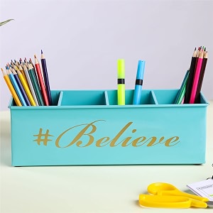 anantam homes 4 compartment believe desk organizer pen pencil caddy storage box for office school home stationery study table organizer amp art supplies accessories with four slots metal aqua