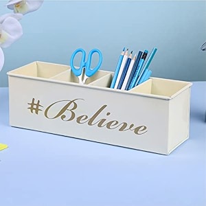 anantam homes 4 compartment believe desk organizer pen pencil storage box for office school home stationery study table organizer amp art supplies accessories with four slots metal ivory