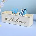 anantam homes 4 Compartment Believe Desk Organizer Pen Pencil Storage Box For Office, School, Home Stationery, Study Table Organizer &amp; Art Supplies Accessories With Four Slots, Metal (Ivory)