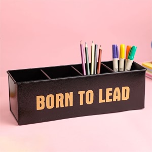 anantam homes 4 compartment born to lead desk organizer pen pencil caddy storage box for desktop office school home stationery study table organizer with four slots metal textured black