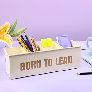 anantam homes 4 compartment born to lead desk organizer pen pencil storage box for desktop office schoolstationery study table organizer with four slots metal born to lead-ivory