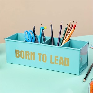 anantam homes 4 compartment born to lead desk organizer pen pencil caddy storage box for office school home stationery table organizer with four slots metal aqua