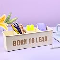 anantam homes 4 Compartment Born To Lead Desk Organizer Pen Pencil Storage Box For Desktop Office, School,Stationery, Study Table Organizer With Four Slots, Metal (Born to Lead-Ivory)