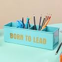 anantam homes 4 Compartment Born To Lead Desk Organizer Pen Pencil Caddy Storage Box For Office, School, Home Stationery, Table Organizer With Four Slots, Metal (Aqua)
