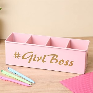 anantam homes 4 compartment girl boss desk organizer pen pencil caddy storage box for office school home table organizer amp art supplies accessories with four slots metal light pink