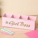 anantam homes 4 Compartment Girl Boss Desk Organizer Pen Pencil Caddy Storage Box For Office, School, Home, Table Organizer &amp; Art Supplies Accessories With Four Slots, Metal (Light Pink)