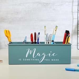 anantam homes all in one office supplies desk organizer with 4 compartments for office table  stylish metal desk organizer  pencil holder for office home and study table magic moss-green