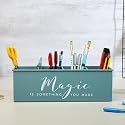 anantam homes All in One Office Supplies Desk organizer with 4 compartments for office table | stylish Metal Desk Organizer | Pencil Holder for Office, Home, and Study Table (Magic) Moss-Green