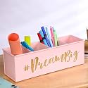 anantam homes Multi-functonal Desk organizer with 4 compartments office supplies Organiser Stylish Metal Desk Organizer for storage, Pen Staplers Clips Sticky Notes (Dream Big) Light Pink, Stationery