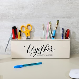 anantam homes organizer with 4 compartments for office table  stylish metal desk organizer  stationary storage  pencil holder for office home and study table together beige