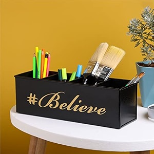 anantam homes quoted desk organizer with 4 compartments for office table  stylish metal desk organizer  stationary storage  pencil holder for office home and study table believe black