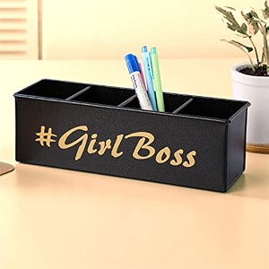 anantam homes quoted desk organizer with 4 compartments for office table  stylish metal desk organizer  stationary storage  pencil holder for office home and study table girl boss black