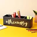 anantam homes quoted desk organizer with 4 compartments for office table | stylish Metal Desk Organizer | Stationary Storage | Pencil Holder for Office, Home, and Study Table (Dream Big) Black
