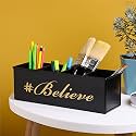 anantam homes quoted desk organizer with 4 compartments for office table | stylish Metal Desk Organizer | Stationary Storage | Pencil Holder for Office, Home, and Study Table (Believe) Black