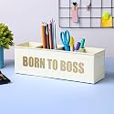 anantam homes quoted desk organizer with 4 compartments for office table | stylish Metal Desk Organizer | Stationary Storage | Pencil Holder for Office, Home, and Study Table (Born To Boss) Ivory