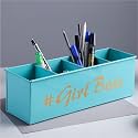 anantam homes quoted desk organizer with 4 compartments for office table | Metal Desk Organizer | Stationary Storage | Pencil Holder for Office, Home(Girl Boss) Aqua