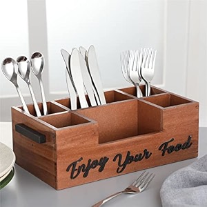 anantam homes six compartment modern wooden cutlery holder spoonknifeforkchopstick caddy self organizer multipurpose stand for home kitchen dining tableware restaurant officebrowninside