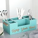 Anantam Homes Six Compartment Modern Wooden Cutlery Holder Spoon, Knife, Fork, Chopstick Caddy Self Organizer Multipurpose Stand for Home Kitchen Dining Tableware Restaurant Office & Daily Use, Aqua