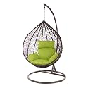 ANANTDRISHTI Metal White Swing Chair With Yellow Cushion &amp; Stand | Vibrant Single Seater Hanging Chair | UV Wicker Design For Garden, Balcony, Lounge, Or Indoor Use