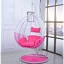 ANANTDRISHTI Black Metal Swing Chair with Cream Cushion | Single Seater with Stand | UV Protected Wicker | Indoor Outdoor Use for Balcony, Patio, Garden