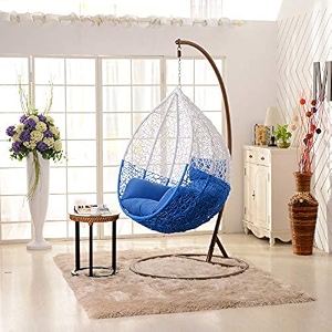 anantdrishti black metal swing chair with cream cushion  single seater with stand  uv protected wicker  indoor outdoor use for balcony patio garden