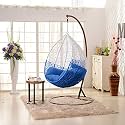 ANANTDRISHTI Black Metal Swing Chair with Cream Cushion | Single Seater with Stand | UV Protected Wicker | Indoor Outdoor Use for Balcony, Patio, Garden