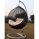 ANANTDRISHTI Black Metal Swing Chair with Cream Cushion | Single Seater with Stand | UV Protected Wicker | Indoor Outdoor Use for Balcony, Patio, Garden
