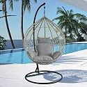 ANANTDRISHTI Silver Metal Swing Chair with Silver Cushion & Stand | Modern Single Seater Hanging Chair | UV Resistant Wicker | for Indoor Outdoor Balcony Lounge