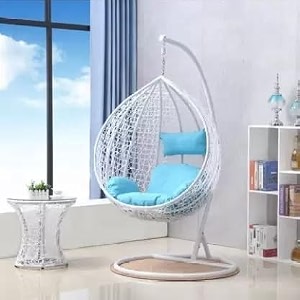anantdrishti black metal swing chair with cream cushion  single seater with stand  uv protected wicker  indoor outdoor use for balcony patio garden