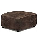 ANARACHON Leather Like Ottoman Cover, Stretch Small Square Ottoman Covers, Rectangular Ottoman Slipcovers with Removable Washable Non-Slip Elastic Bottom for Footstools (02 Brown, XX-Large)
