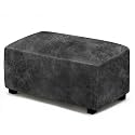 ANARACHON Leather Like Ottoman Cover, Stretch Small Square Ottoman Covers, Rectangular Ottoman Slipcovers with Removable Washable Non-Slip Elastic Bottom for Footstools (02 Dark Grey, Large)