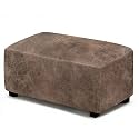 ANARACHON Leather Like Ottoman Cover, Stretch Small Square Ottoman Covers, Rectangular Ottoman Slipcovers with Removable Washable Non-Slip Elastic Bottom for Footstools (02 Light Brown, Large)