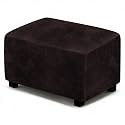 ANARACHON Leather Like Ottoman Cover, Stretch Small Square Ottoman Covers, Rectangular Ottoman Slipcovers with Removable Washable Non-Slip Elastic Bottom for Footstools (02 Chocolate, Small)