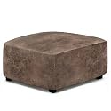 ANARACHON Leather Like Ottoman Cover, Stretch Small Square Ottoman Covers, Rectangular Ottoman Slipcovers with Removable Washable Non-Slip Elastic Bottom for Footstools (02 Light Brown, XX-Large)