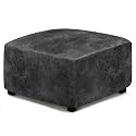 ANARACHON Leather Like Ottoman Cover, Stretch Small Square Ottoman Covers, Rectangular Ottoman Slipcovers with Removable Washable Non-Slip Elastic Bottom for Footstools (02 Dark Grey, Medium)