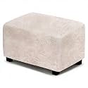 ANARACHON Leather Like Ottoman Cover, Stretch Small Square Ottoman Covers, Rectangular Ottoman Slipcovers with Removable Washable Non-Slip Elastic Bottom for Footstools (02 Beige, Large)