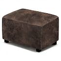 ANARACHON Leather Like Ottoman Cover, Stretch Small Square Ottoman Covers, Rectangular Ottoman Slipcovers with Removable Washable Non-Slip Elastic Bottom for Footstools (02 Brown, Small)