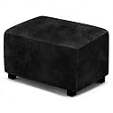 ANARACHON Leather Like Ottoman Cover, Stretch Small Square Ottoman Covers, Rectangular Ottoman Slipcovers with Removable Washable Non-Slip Elastic Bottom for Footstools (02 Black, Small)