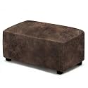 ANARACHON Leather Like Ottoman Cover, Stretch Small Square Ottoman Covers, Rectangular Ottoman Slipcovers with Removable Washable Non-Slip Elastic Bottom for Footstools (02 Brown, Large)