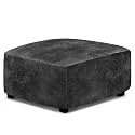 ANARACHON Leather Like Ottoman Cover, Stretch Small Square Ottoman Covers, Rectangular Ottoman Slipcovers with Removable Washable Non-Slip Elastic Bottom for Footstools (02 Dark Grey, XX-Large)