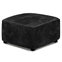 ANARACHON Leather Like Ottoman Cover, Stretch Small Square Ottoman Covers, Rectangular Ottoman Slipcovers with Removable Washable Non-Slip Elastic Bottom for Footstools (02 Black, Medium)