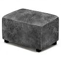 ANARACHON Leather Like Ottoman Cover, Stretch Small Square Ottoman Covers, Rectangular Ottoman Slipcovers with Removable Washable Non-Slip Elastic Bottom for Footstools (02 Light Grey, Small)